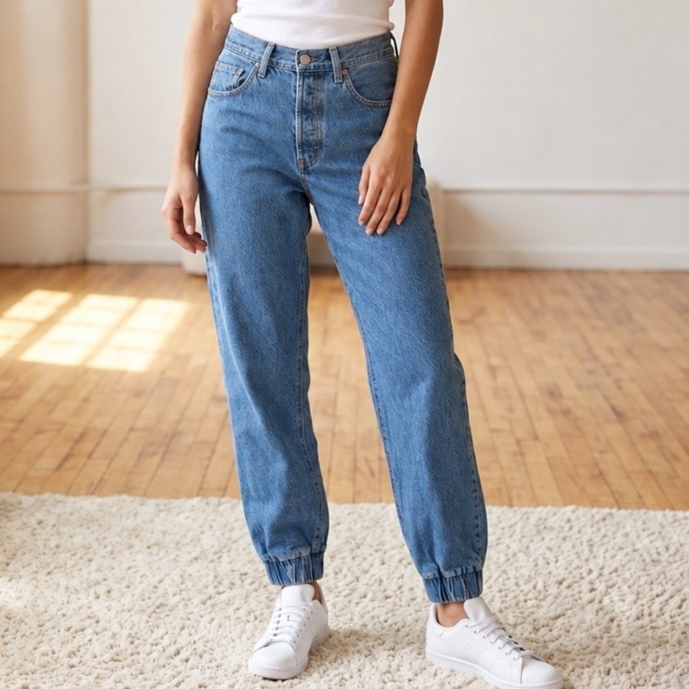 Levi's Premium 501 Elastic Hem Jogger Jeans W27 Blue Denim Button Fly Tapered